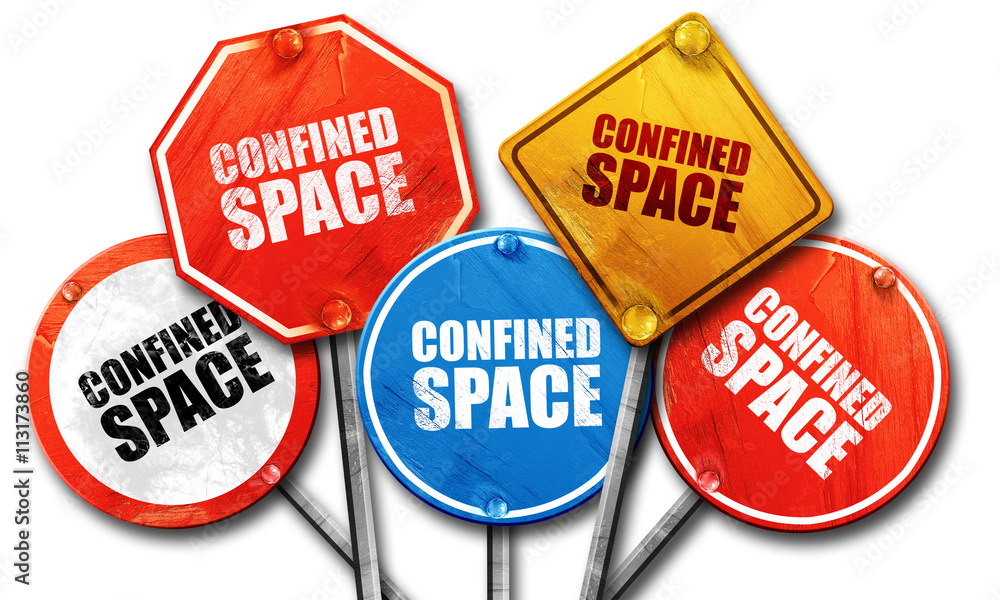 confined space, 3D rendering, street signs