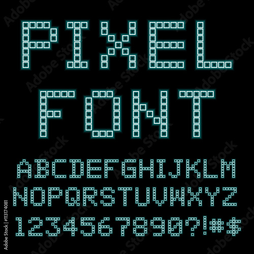 Retro computer font. Old PC alphabet.  Vector