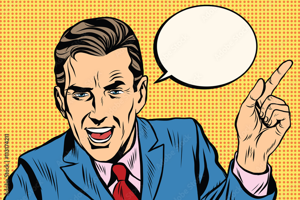speaker businessman pointing finger pop art retro speaker businessman pointing finger pop art retro