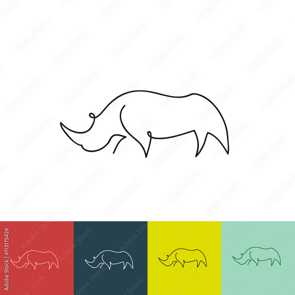 Naklejka premium Jedna linia sylwetka projektu nosorożca. Ręcznie rysowane ilustracji wektorowych w stylu minimalizmu