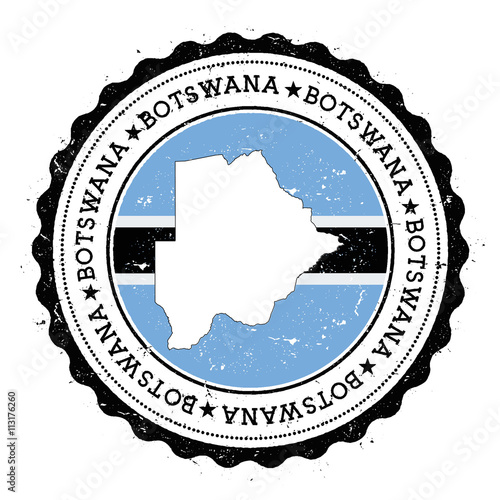 Botswana map and flag in vintage rubber stamp of state colours. Grungy travel stamp with map and flag of Botswana. Country map and flag vector illustration.