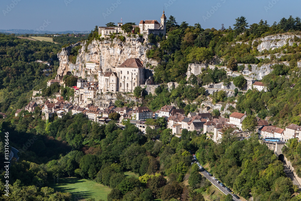 Picturesque view to french village Rocamadour, place of catholic pilgrimage.