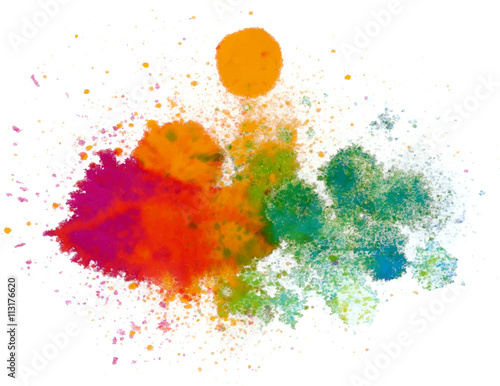 Abstract  watercolor palette of blue, yellow, green and red colors, mix color, background, a mixture of colors, stains with a spray of water colors, the author's work.