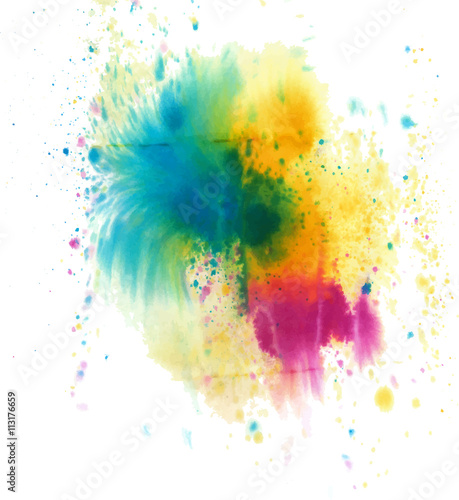 Colorful abstract watercolor stain with splashes and spatters. Modern creative background for trendy design.