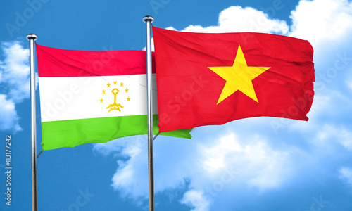 Tajikistan flag with Vietnam flag  3D rendering