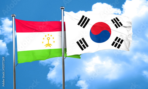 Tajikistan flag with South Korea flag, 3D rendering