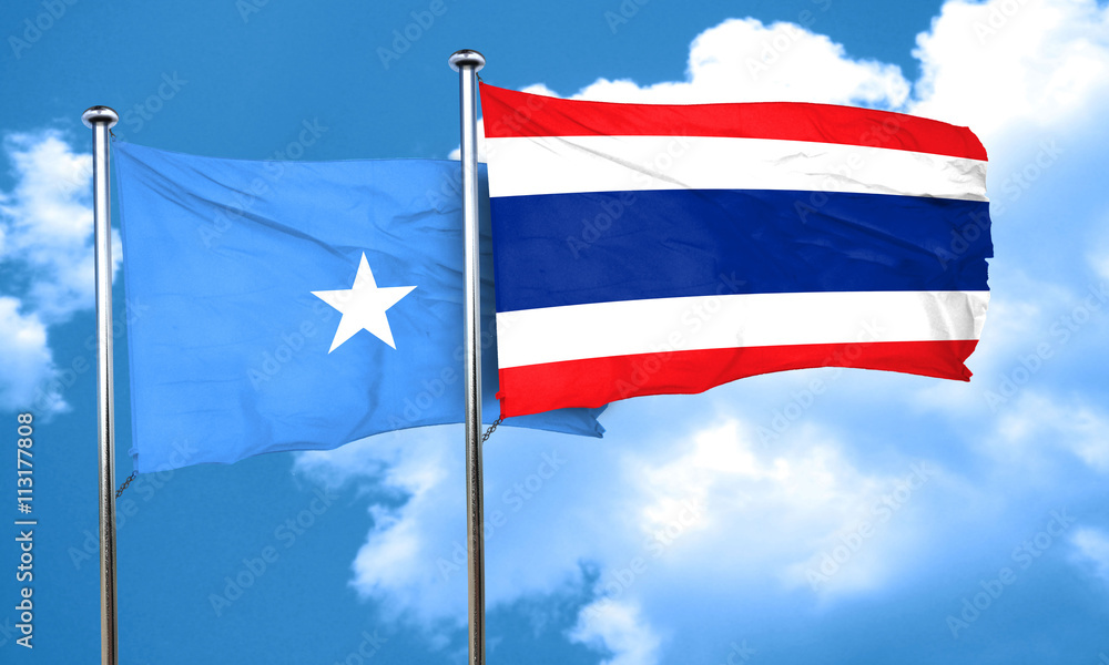 Somalia flag with Thailand flag, 3D rendering Somalia flag with Thailand flag, 3D rendering