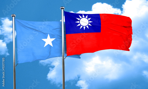 Somalia flag with Taiwan flag, 3D rendering