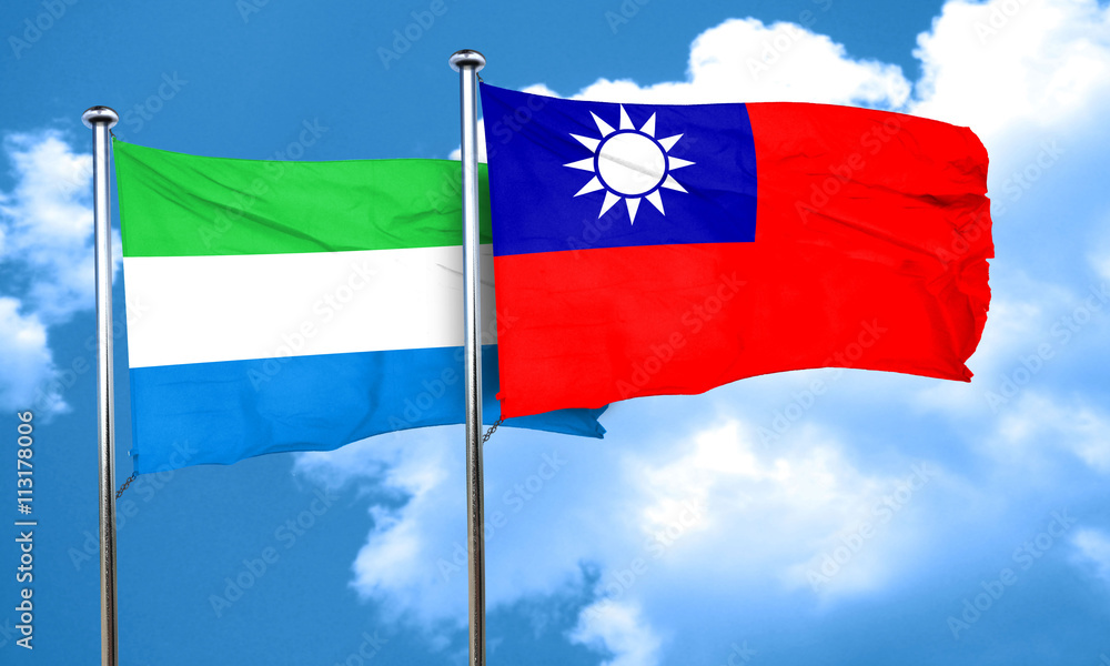 Sierra Leone flag with Taiwan flag, 3D rendering Sierra Leone flag with Taiwan flag, 3D rendering