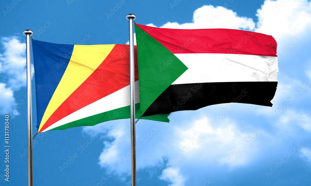 seychelles flag with Sudan flag, 3D rendering seychelles flag with Sudan flag, 3D rendering