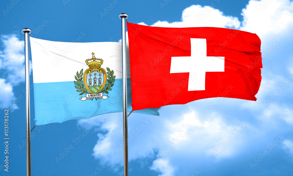 san marino flag with Switzerland flag, 3D rendering