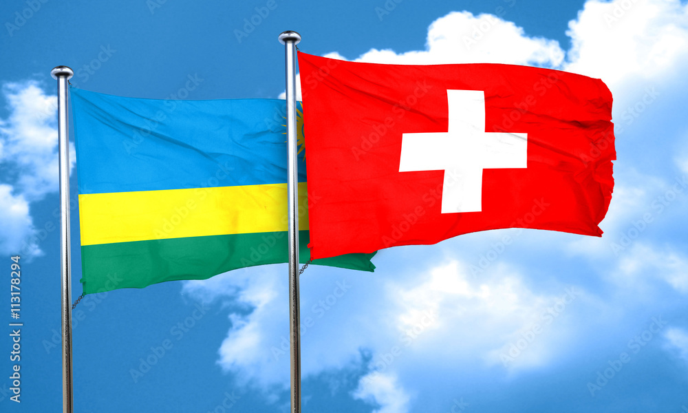 Rwanda flag with Switzerland flag, 3D rendering