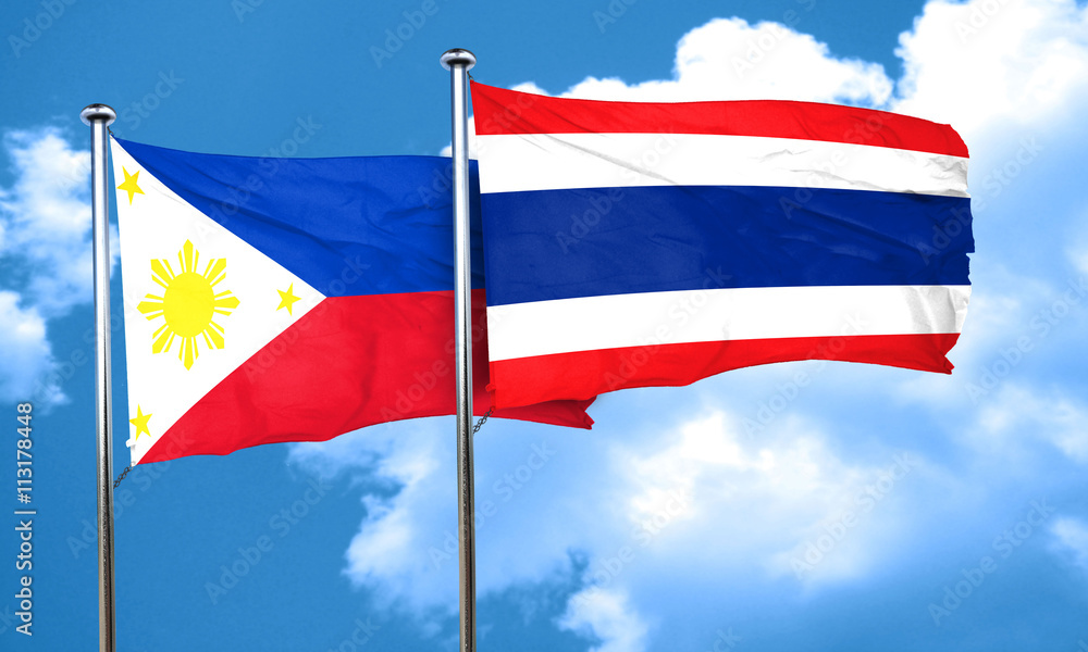 Philippines flag with Thailand flag, 3D rendering Philippines flag with Thailand flag, 3D rendering