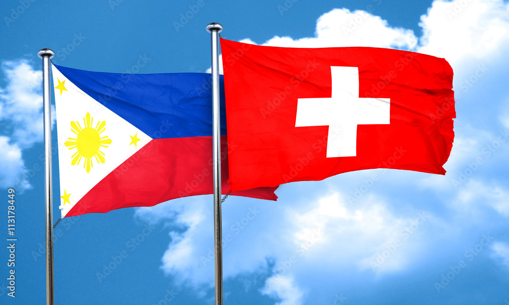 Philippines flag with Switzerland flag, 3D rendering
