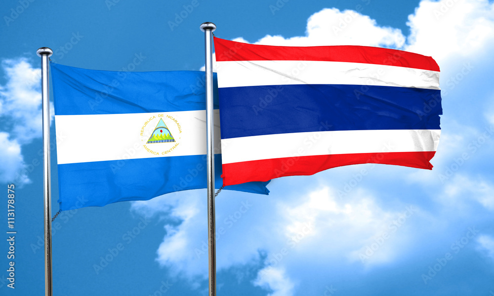 nicaragua flag with Thailand flag, 3D rendering nicaragua flag with Thailand flag, 3D rendering