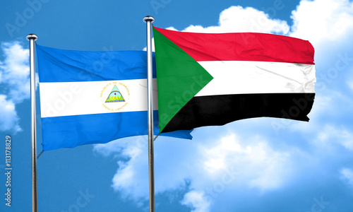 nicaragua flag with Sudan flag, 3D rendering