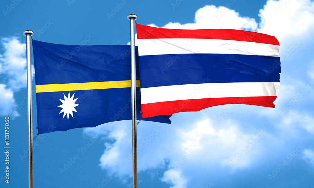 Nauru flag with Thailand flag, 3D rendering Nauru flag with Thailand flag, 3D rendering