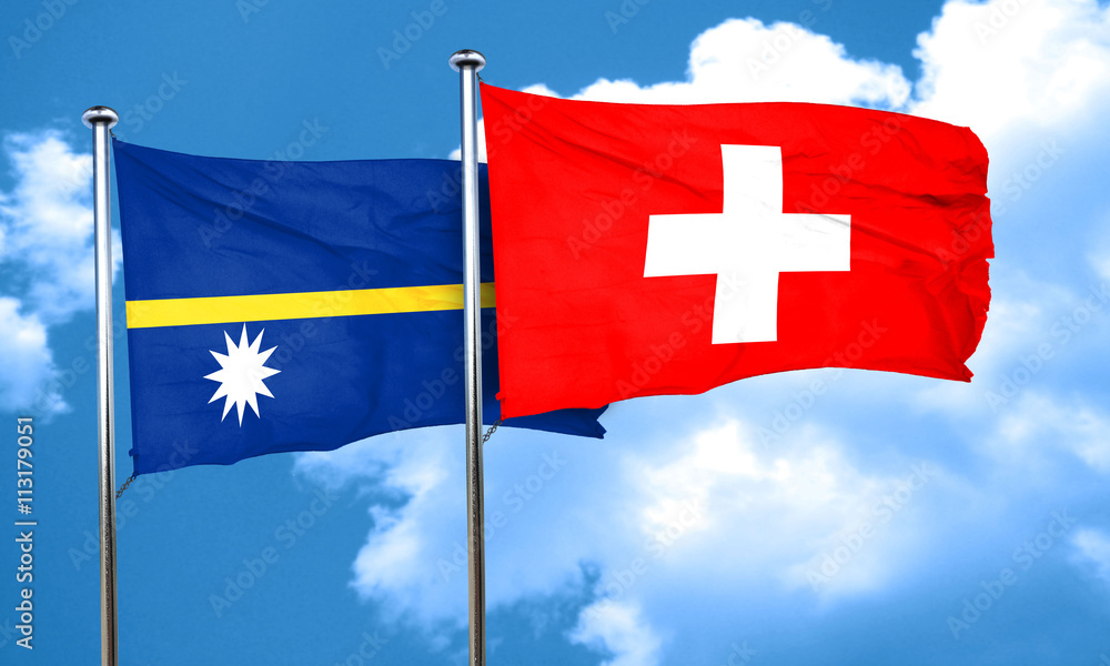 Nauru flag with Switzerland flag, 3D rendering