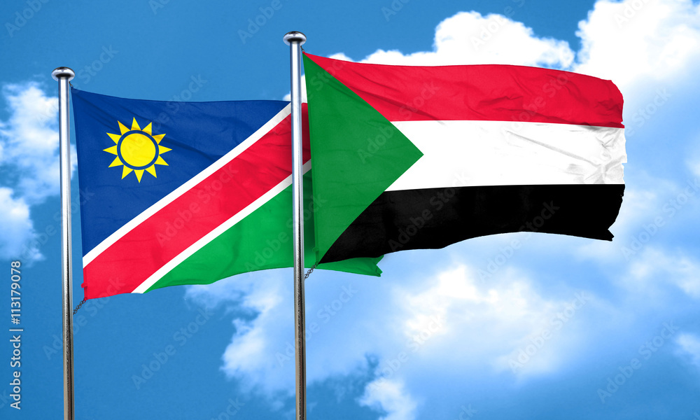 Namibia flag with Sudan flag, 3D rendering Namibia flag with Sudan flag, 3D rendering