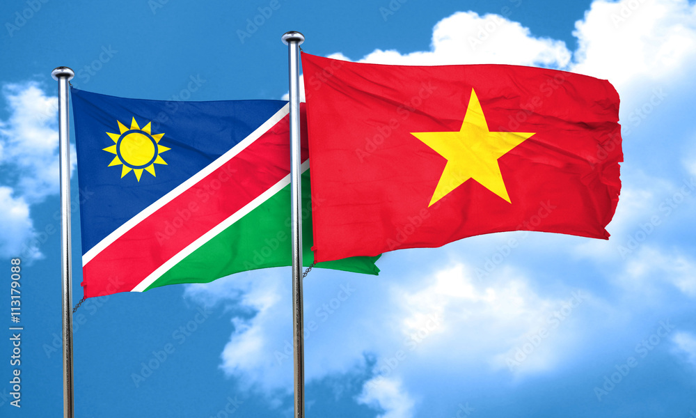 Namibia flag with Vietnam flag, 3D rendering Namibia flag with Vietnam flag, 3D rendering