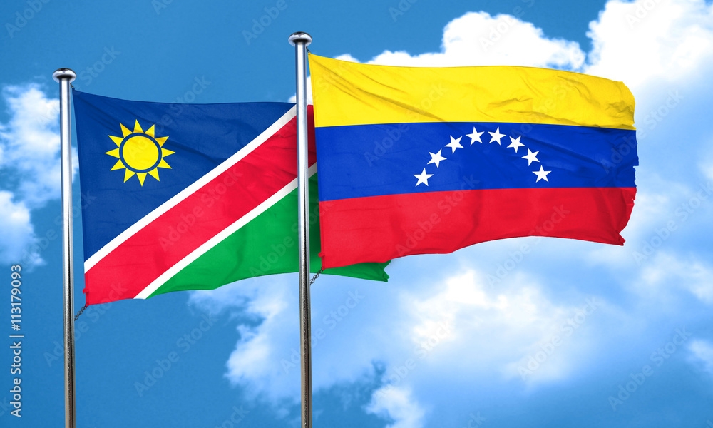 Namibia flag with Venezuela flag, 3D rendering Namibia flag with Venezuela flag, 3D rendering