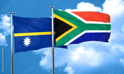 Nauru flag with South Africa flag, 3D rendering