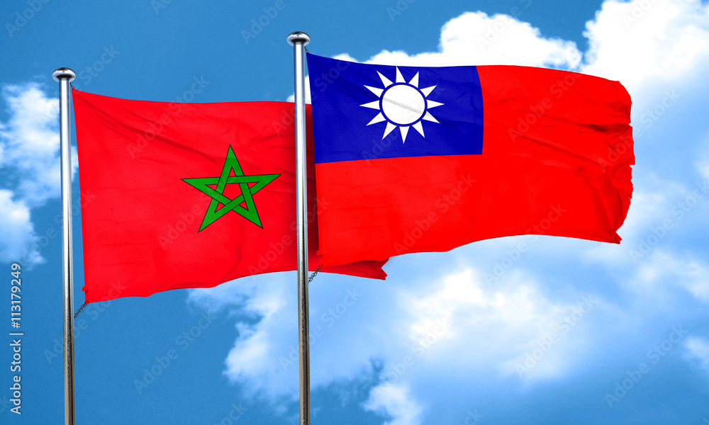 Morocco flag with Taiwan flag, 3D rendering Morocco flag with Taiwan flag, 3D rendering