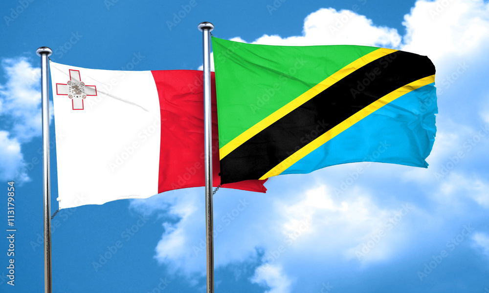 Malta flag with Tanzania flag, 3D rendering Malta flag with Tanzania flag, 3D rendering