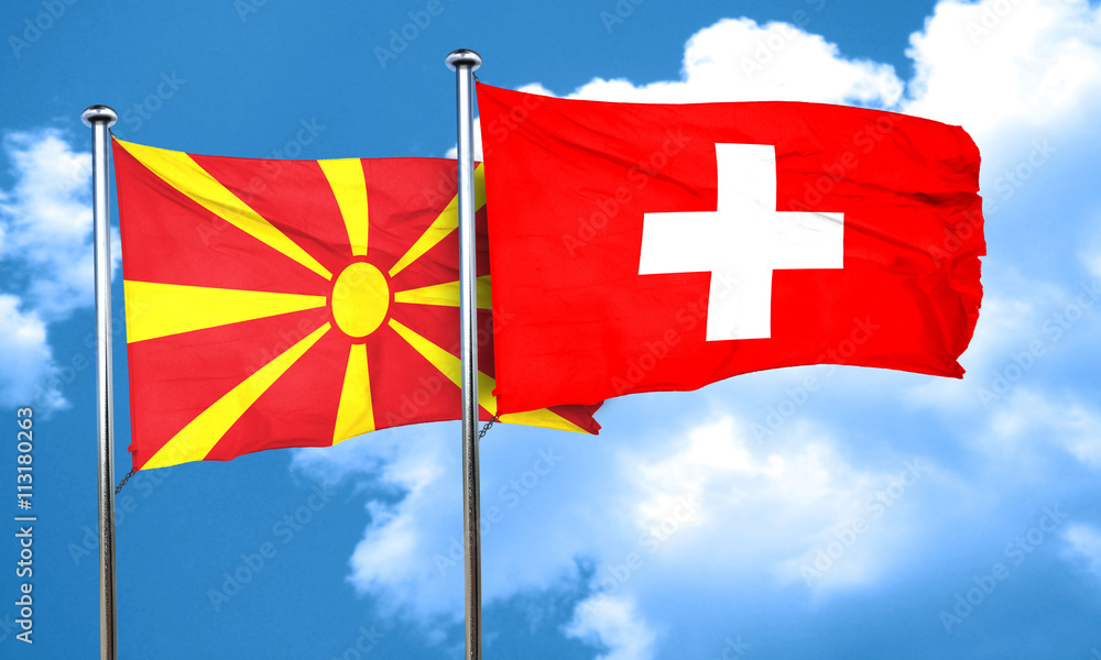 Macedonia flag with Switzerland flag, 3D rendering