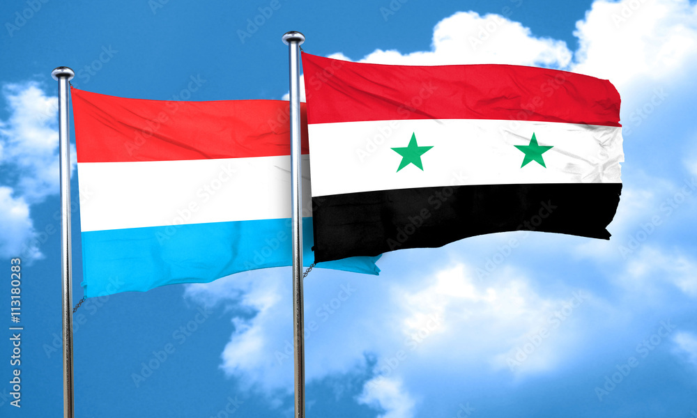 Luxembourg flag with Syria flag, 3D rendering Luxembourg flag with Syria flag, 3D rendering