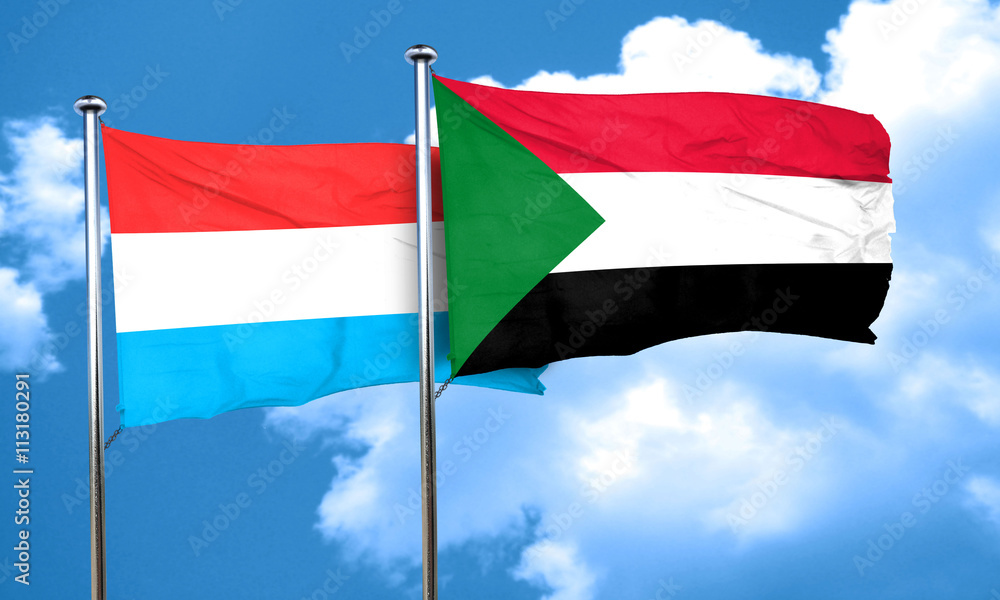 Luxembourg flag with Sudan flag, 3D rendering Luxembourg flag with Sudan flag, 3D rendering
