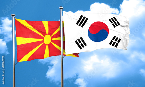 Macedonia flag with South Korea flag, 3D rendering
