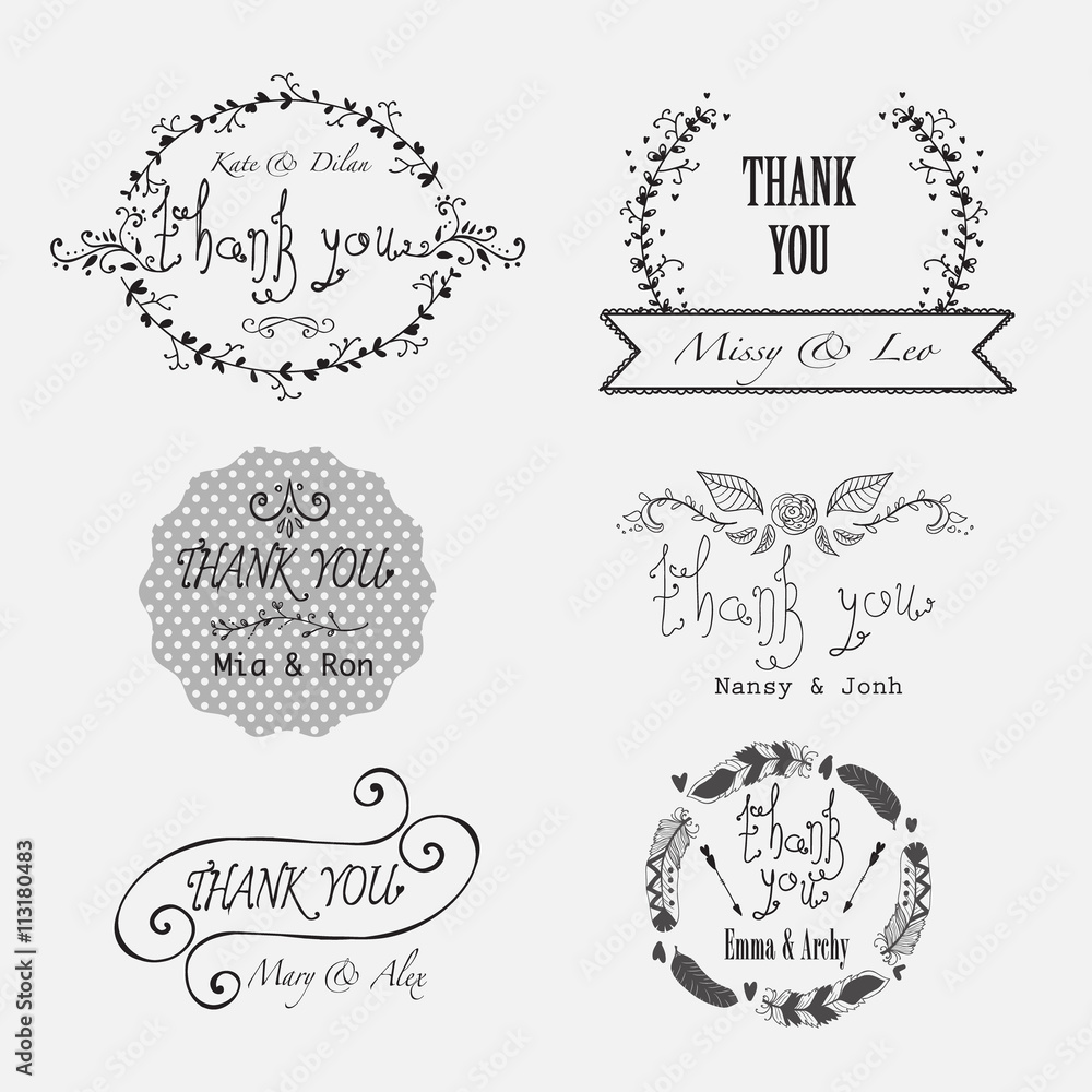 Set of Thank you lettering, calligraphy vector logos - eps10
