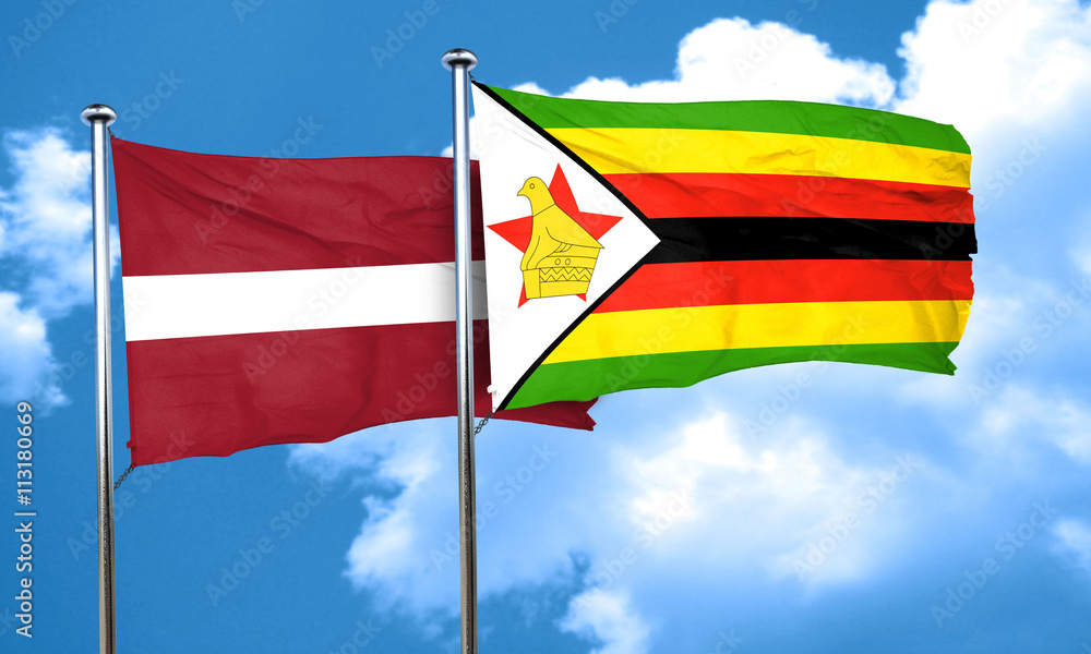 Latvia flag with Zimbabwe flag, 3D rendering Latvia flag with Zimbabwe flag, 3D rendering