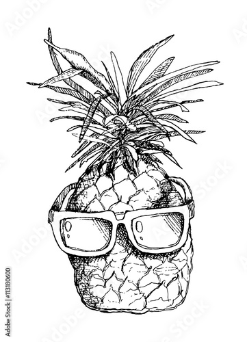Vector sketch of pineapple in sunglasses
