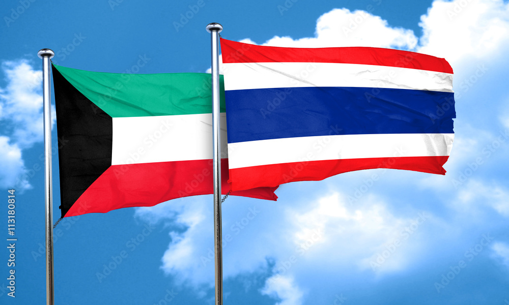 Kuwait flag with Thailand flag, 3D rendering Kuwait flag with Thailand flag, 3D rendering