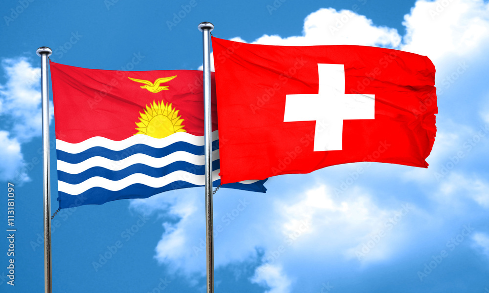 Kiribati flag with Switzerland flag, 3D rendering