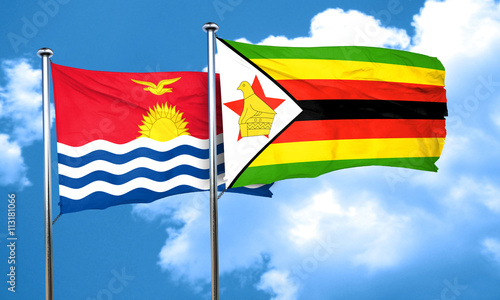 Kiribati flag with Zimbabwe flag, 3D rendering