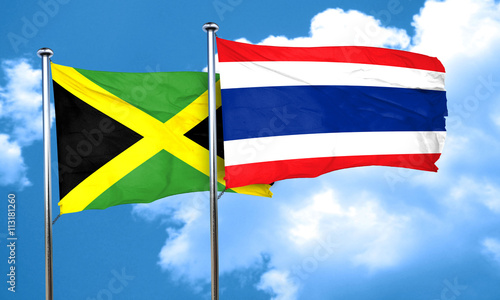 Jamaica flag with Thailand flag, 3D rendering
