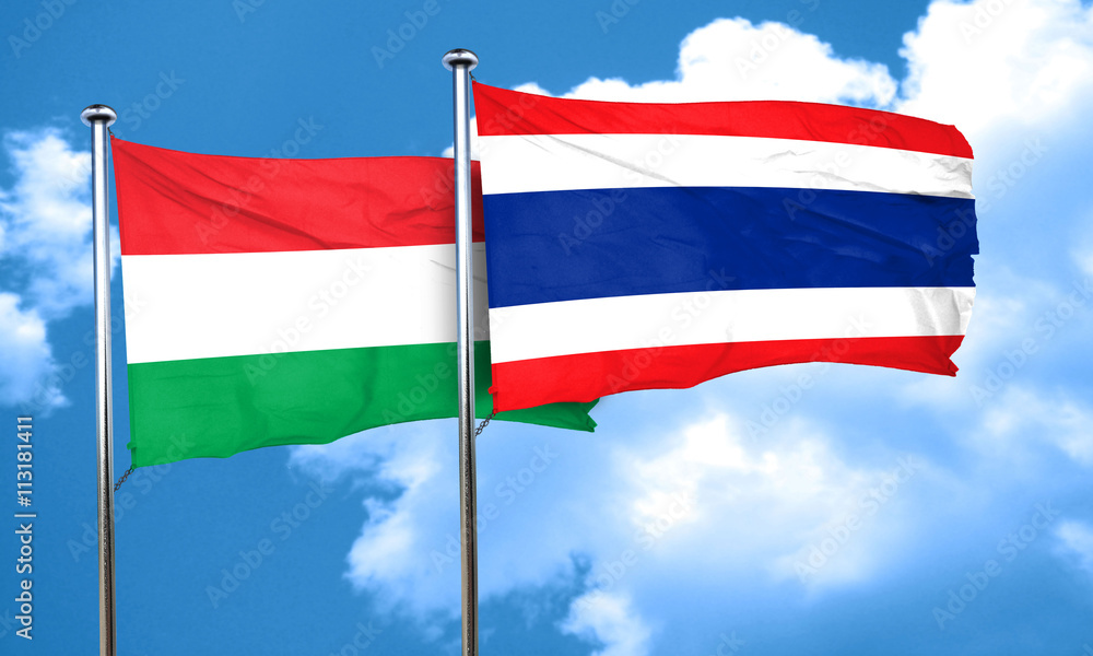 Hungary flag with Thailand flag, 3D rendering Hungary flag with Thailand flag, 3D rendering