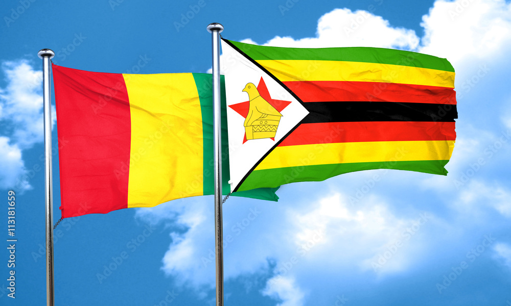 Guinea flag with Zimbabwe flag, 3D rendering Guinea flag with Zimbabwe flag, 3D rendering