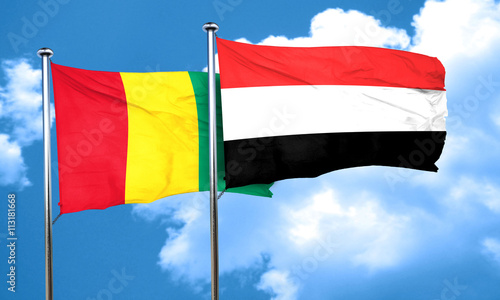Guinea flag with Yemen flag  3D rendering