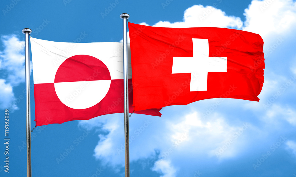 greenland flag with Switzerland flag, 3D rendering