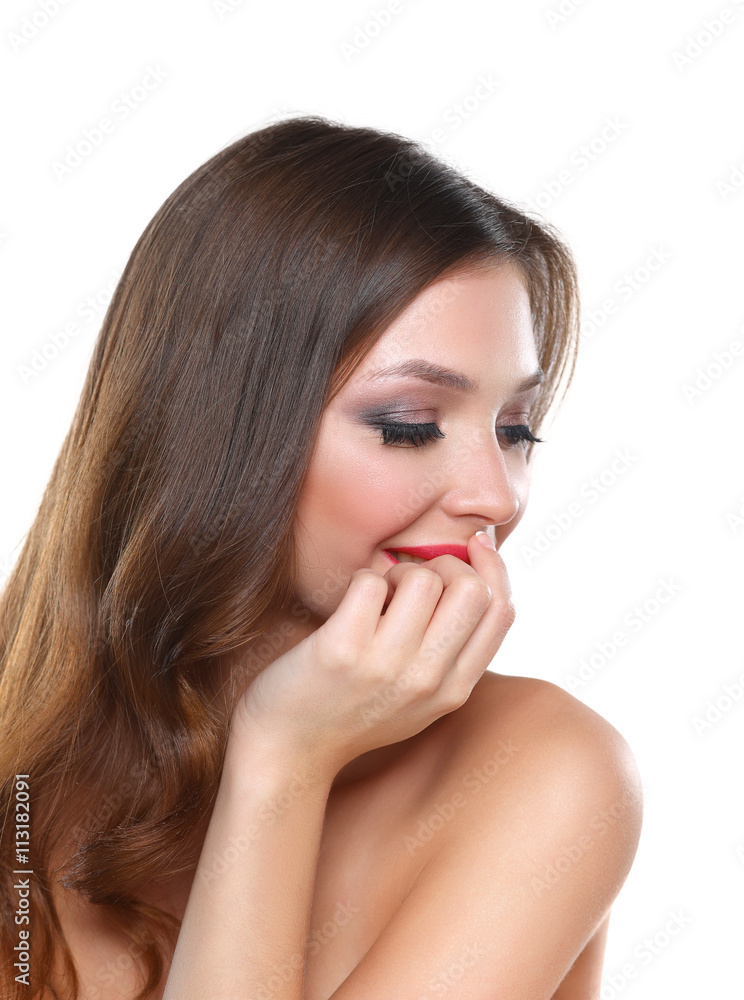 Portrait of beautiful young woman . Isolated on white background Portrait of beautiful young woman . Isolated on white background