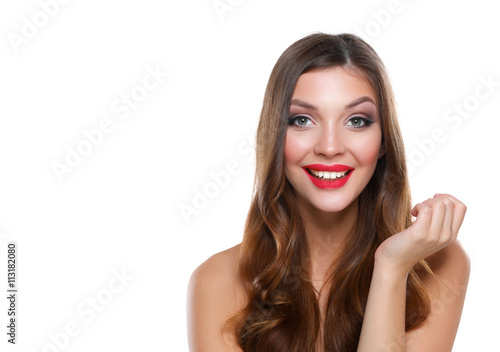 Portrait of beautiful young woman . Isolated on white background