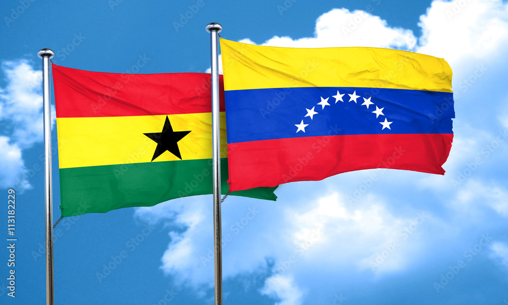 Ghana flag with Venezuela flag, 3D rendering Ghana flag with Venezuela flag, 3D rendering