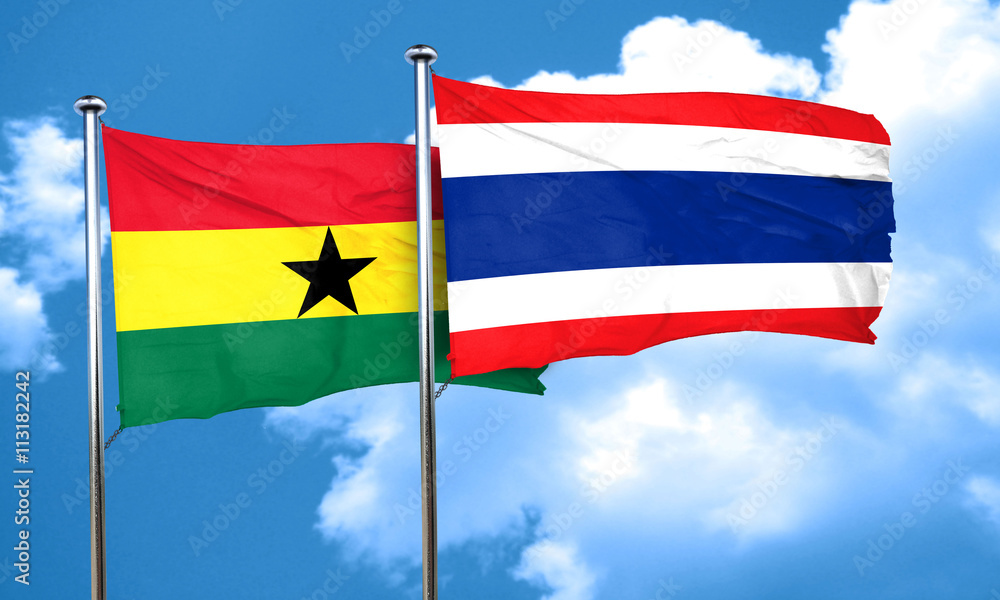 Ghana flag with Thailand flag, 3D rendering Ghana flag with Thailand flag, 3D rendering