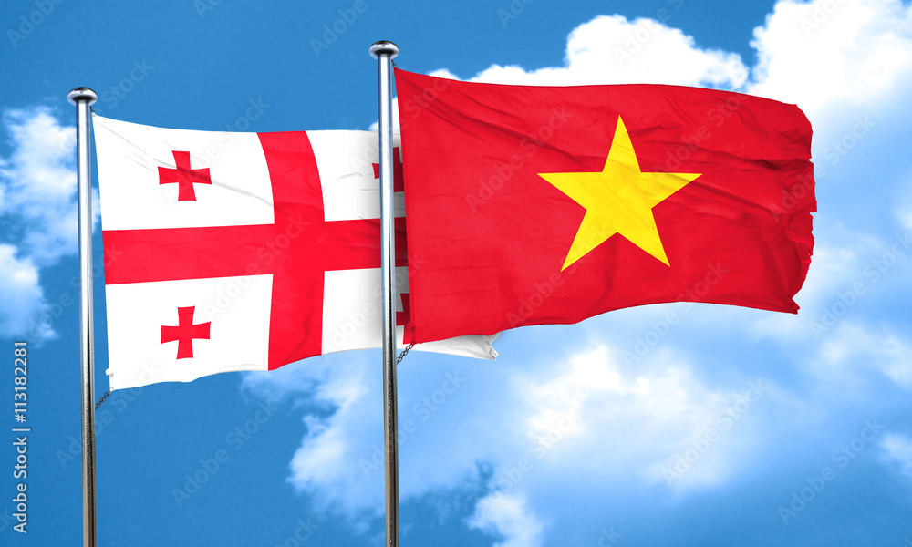 Georgia flag with Vietnam flag, 3D rendering
