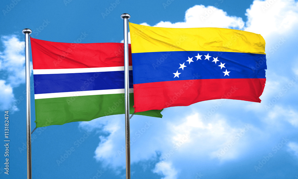 Gambia flag with Venezuela flag, 3D rendering Gambia flag with Venezuela flag, 3D rendering