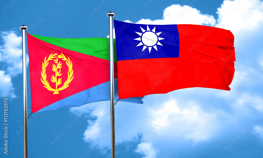 Eritrea flag with Taiwan flag, 3D rendering Eritrea flag with Taiwan flag, 3D rendering